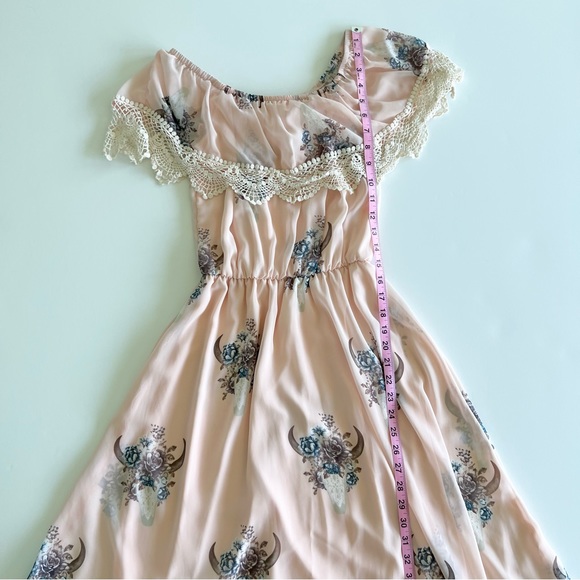 Charlotte Russe Pink Floral Longhorn Skull Midi Dress, Small - Picture 5 of 10